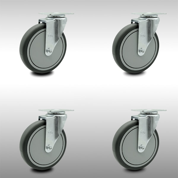 6 Inch SS Thermoplastic Rubber Wheel Swivel Top Plate Caster Set